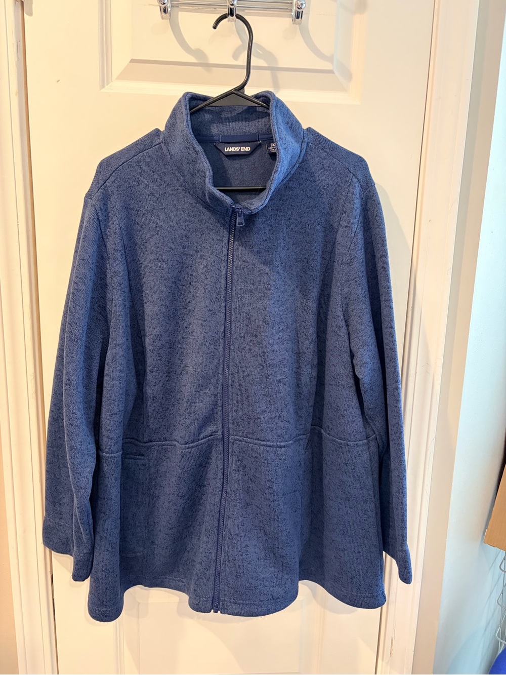 Lands' End Navy Sweater Full-Zip Fleece Jacket